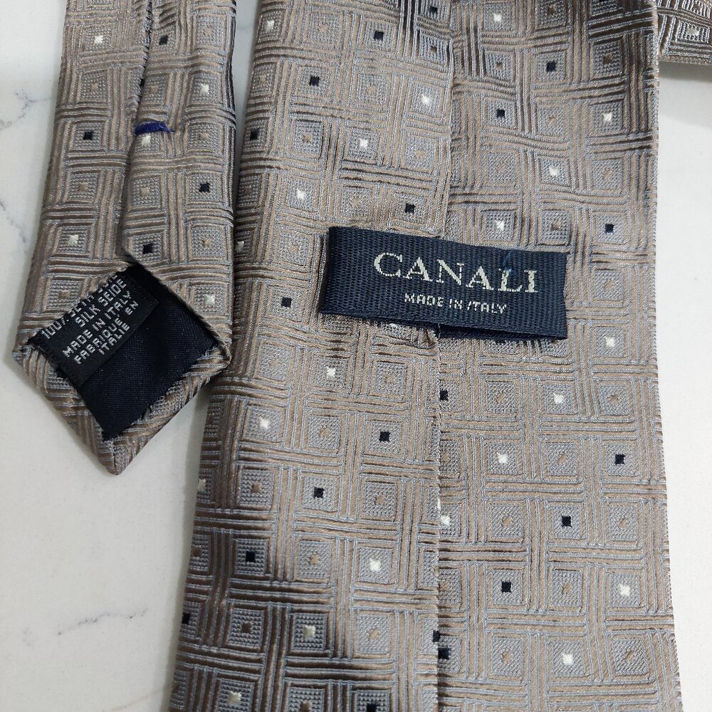 Canali Geometric-pattern Silk Tie Made in Italy 3.75"